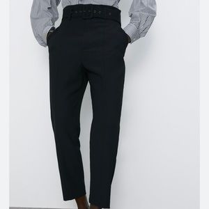 High waisted belted trousers